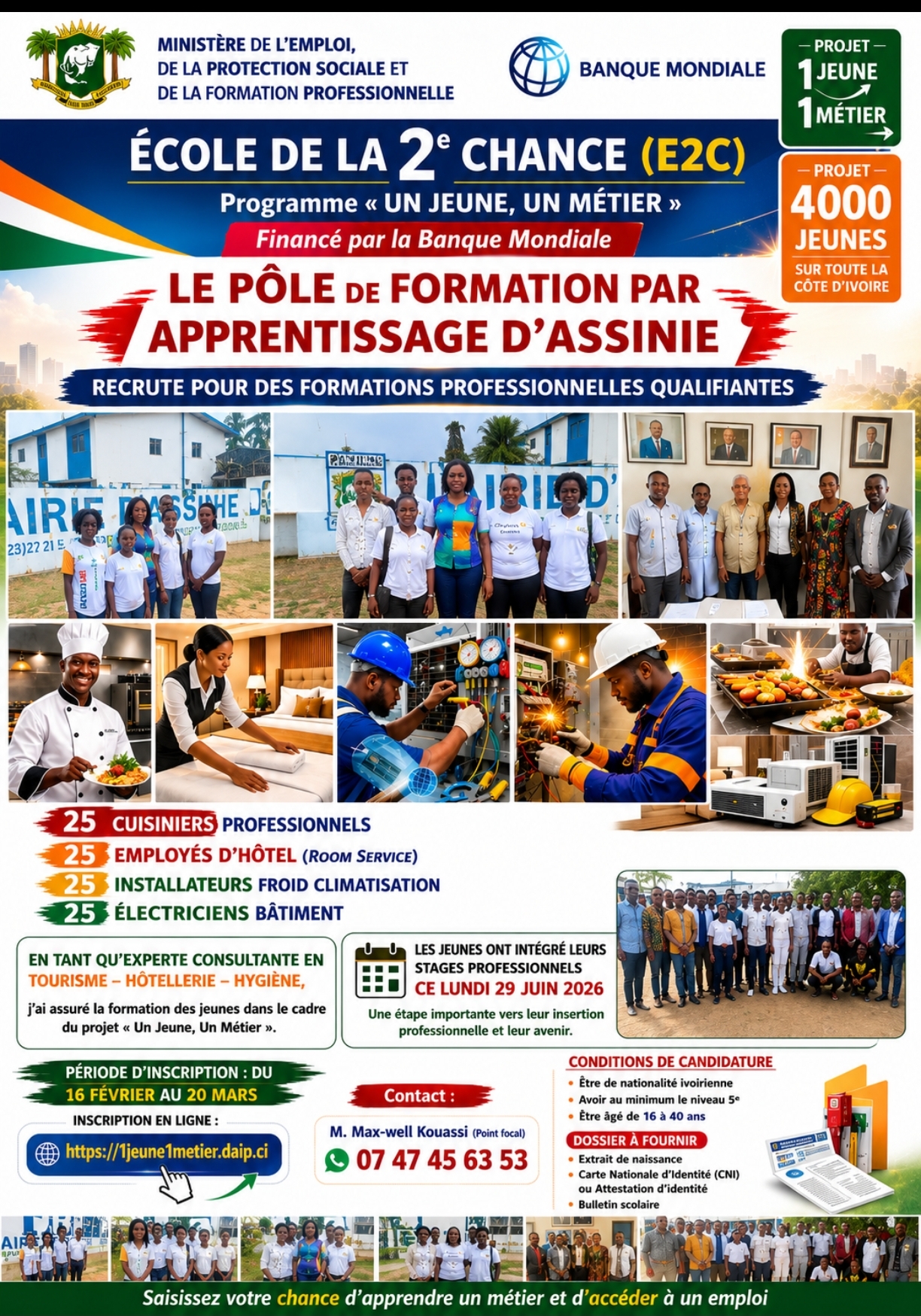 École de la 2e Chance — Programme Un Jeune Un Métier, Banque Mondiale